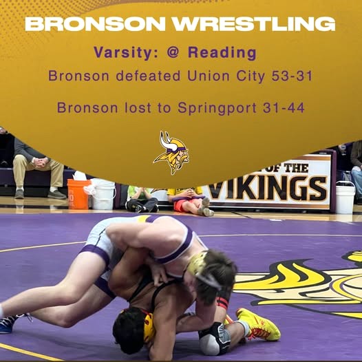 Bronson wrestlers go 1-1 at Reading Quad